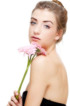 natural beautiful woman face closeup portrait isolated on white