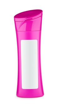 pink bottle of shampoo