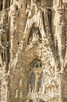 Architecture detail of the Sagrada Familia cathedral, designed by Antoni Gaudi, in Barcelona, Spain