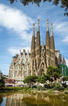 View of the Sagrada Familia cathedral, designed by Antoni Gaudi, in Barcelona, Spain