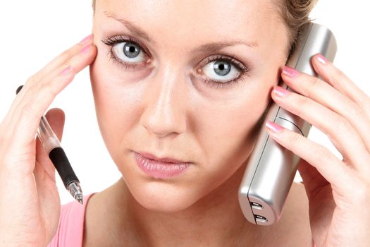 Young Woman Using Telephone. Model Released