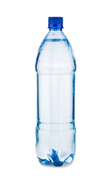 blue bottle with water isolated on a white background