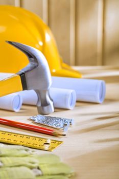 composition of carpentry tools on woden table