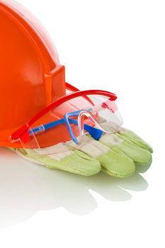 gloves Protective helmet and safety glasses