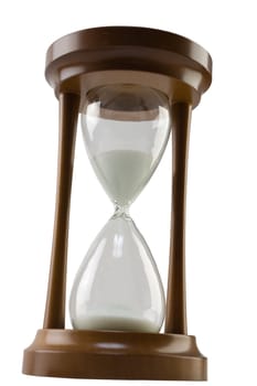 Inclined brown sand glass isolated on white background