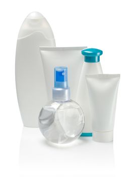 isolated bottles and tubes for care