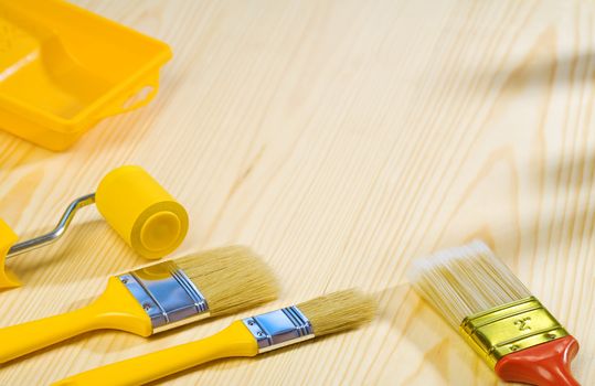 painting tools on wooden boards