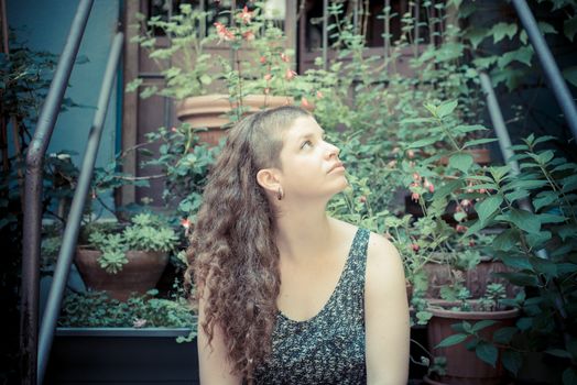 beautiful stylish modern young woman in the city