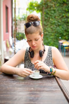 beautiful stylish modern young woman in the city