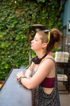 beautiful stylish modern young woman in the city