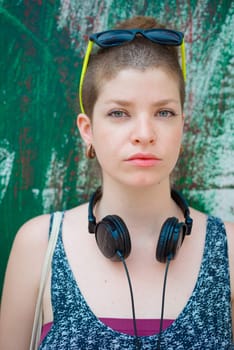 beautiful stylish modern young woman in the city