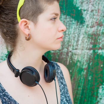 beautiful stylish modern young woman in the city