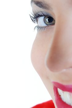 Close-up portrait of the smiling woman half face