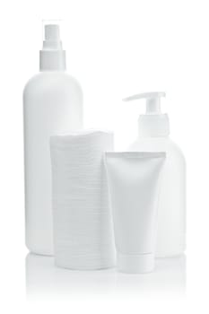 bottles pads and tube isolated