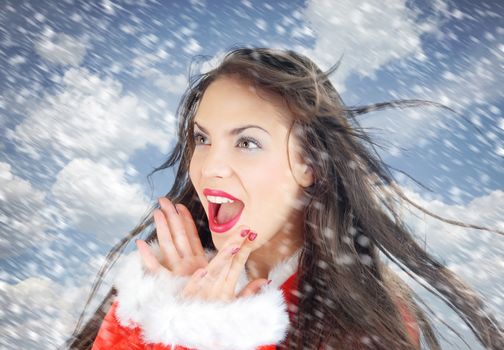 Happy Santa outdoors under the snow