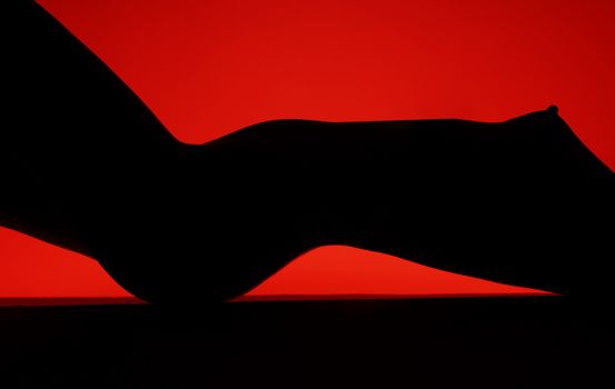 Naked body of the woman laying on a red background