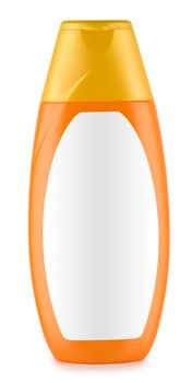 orange bottle of shampoo isolated
