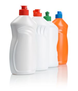 row of cleaning bottles