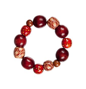 bracelet  made of wood red and brown color isolated on white background