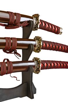 close up isolated on white swords of samurai