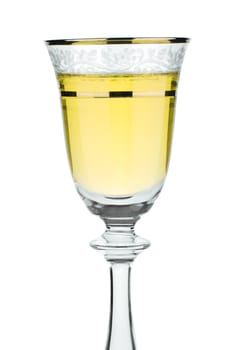 close up wineglass with white wine isolated