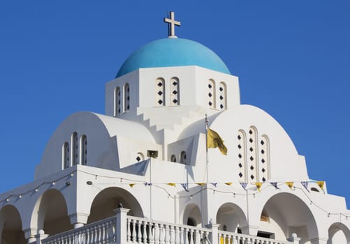 White and blue orthodox church, Profitis Ilias, in Keratea, Greece.