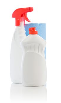 kitchen bottles and towel isolated