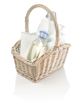set of toilet articles in basket