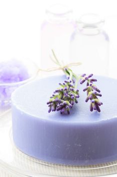 Handmade soap with fresh lavenders, bath salt and essential oil