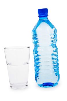 blue bottle and transparent glass