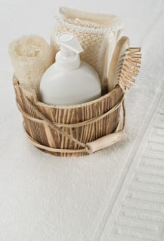 bucket with spa accessories
