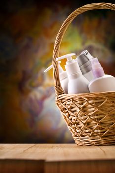copy space view on the skincare items