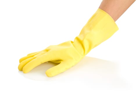 hand in yellow glove