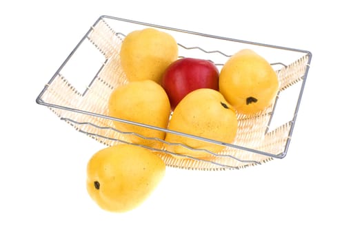 composition of apple and pear on a bryded stand