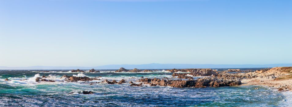 Panoramic View of Waves Crash Ashore at Pacific Grove California