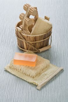 set for bathing on blue background