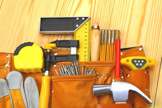 set of tools in belt