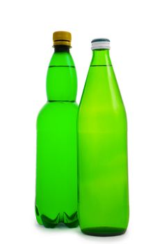 two green bottle isolated