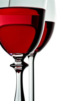 two wineglass with red wine closeup