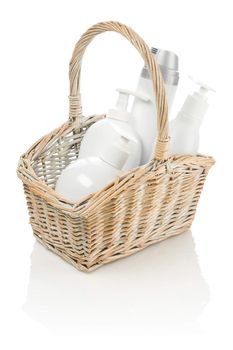 white bottles in brown basket