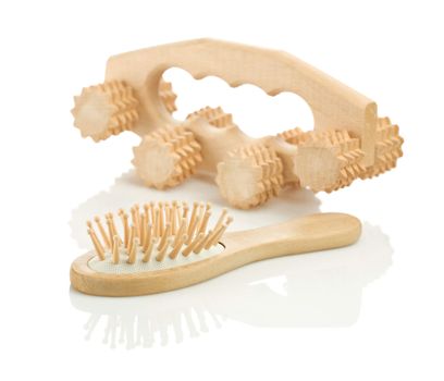 wooden hairbrush and massager