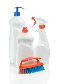 isolated white bottles with brush
