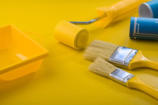 painting tools on yellow table