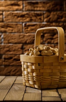 peanuts in wooden basket