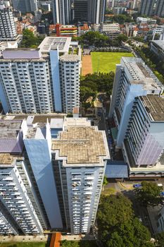 High angle view of an old crowded residential district in Singapore.