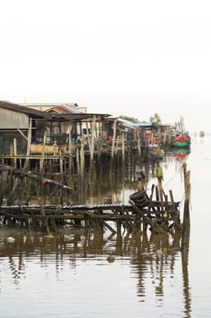 Sekinchan,Pahang/ Malaysia - 25 May 2013: Traditional Chinese Fishing Harbour on isolated white background