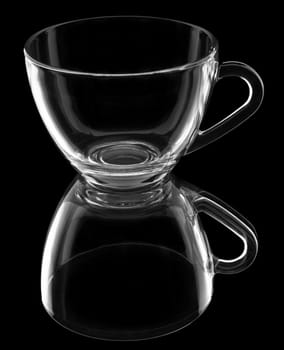 transparent cup with reflection isolated on black