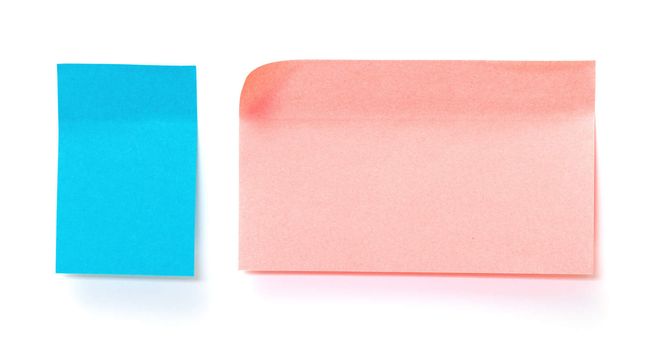 Blue and pink paper sticky stickers, on white background