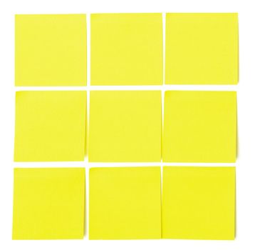 Set of yellow paper sticky stickers, on white background