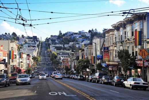 SAN FRANCISCO - OCTOBER 23: Castro district on October 23, 2012 in San Francisco, USA. Castro is one of the United States' first and best-known gay neighborhoods, and it is currently its largest.